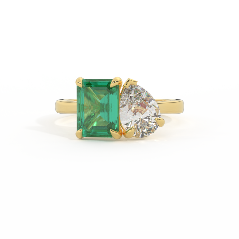 Lab Grown Diamond Toi Et Moi Emerald Emerald 18K Yellow Gold Ring