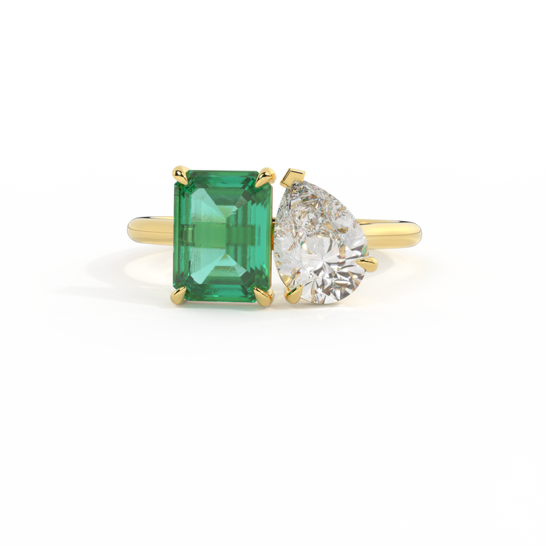 Lab Grown Solar Diamond Toi Et Moi Emerald Emerald 18K Yellow Gold Ring