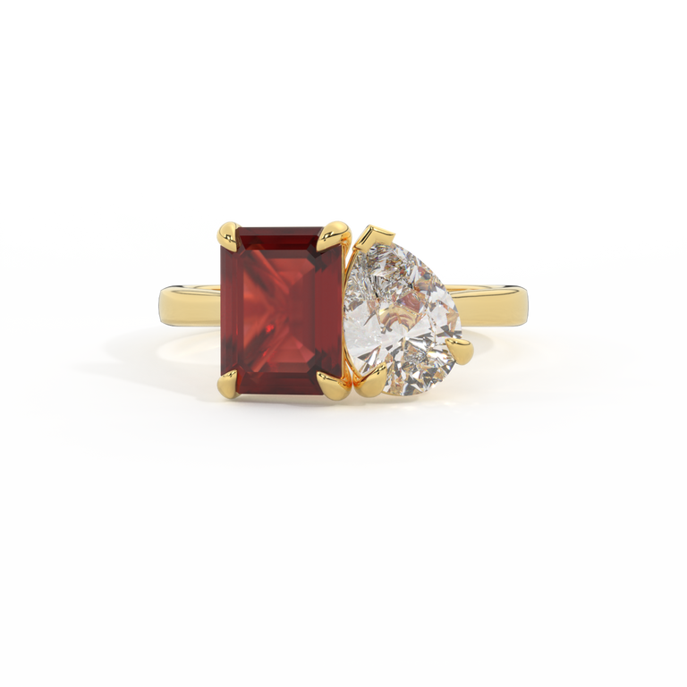 Lab Grown Diamond Toi Et Moi Emerald Garnet 18K Yellow Gold Ring