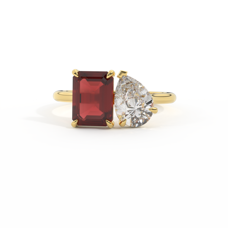 Lab Grown Solar Diamond Toi Et Moi Emerald Garnet 18K Yellow Gold Ring