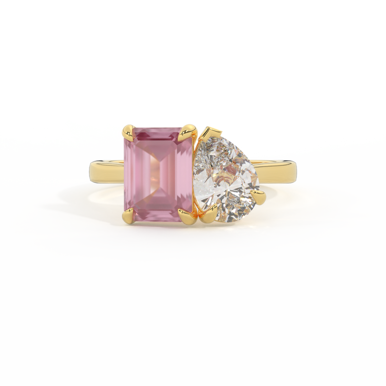 Lab Grown Diamond Toi Et Moi Emerald Pink Sapphire 18K Yellow Gold Ring