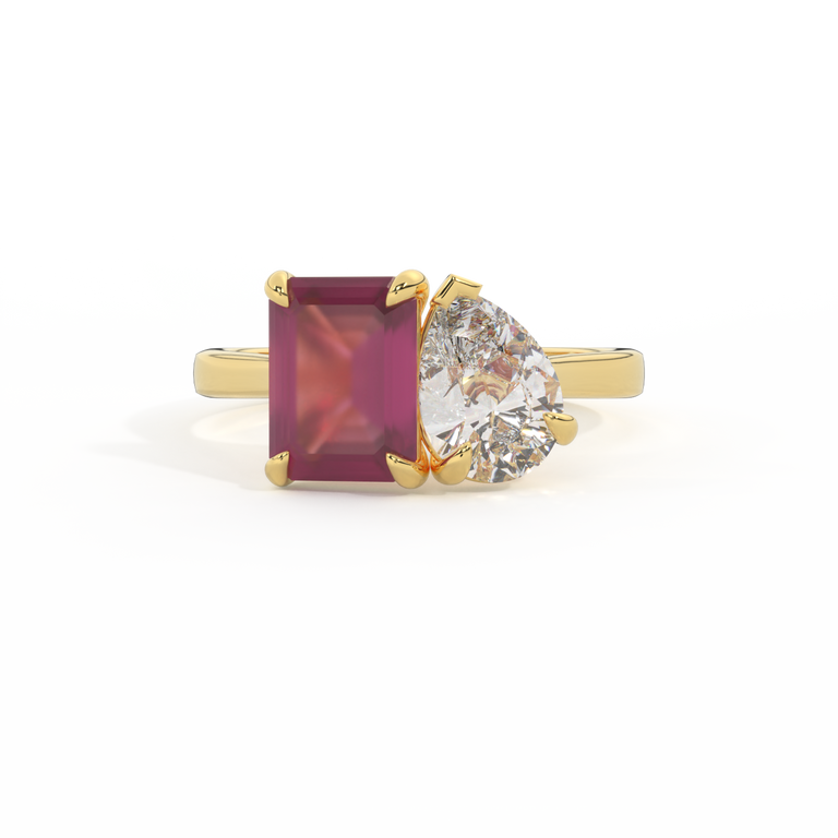 Lab Grown Diamond Toi Et Moi Emerald Ruby 18K Yellow Gold Ring