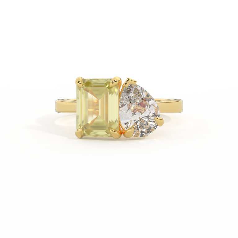 Lab Grown Diamond Toi Et Moi Emerald Yellow Sapphire 18K Yellow Gold Ring