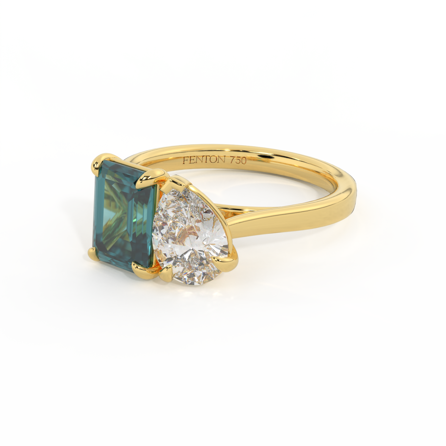 Lab Grown Diamond Toi Et Moi Emerald Teal Sapphire 18K Yellow Gold Ring