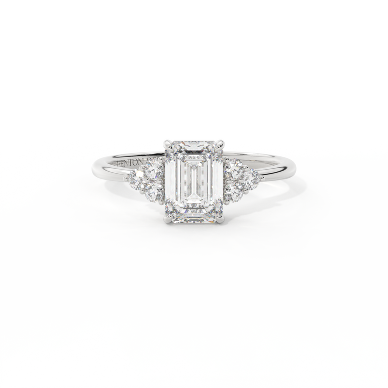 Naturally Mined Diamond Trefoil Emerald Cut Diamond Platinum Ring