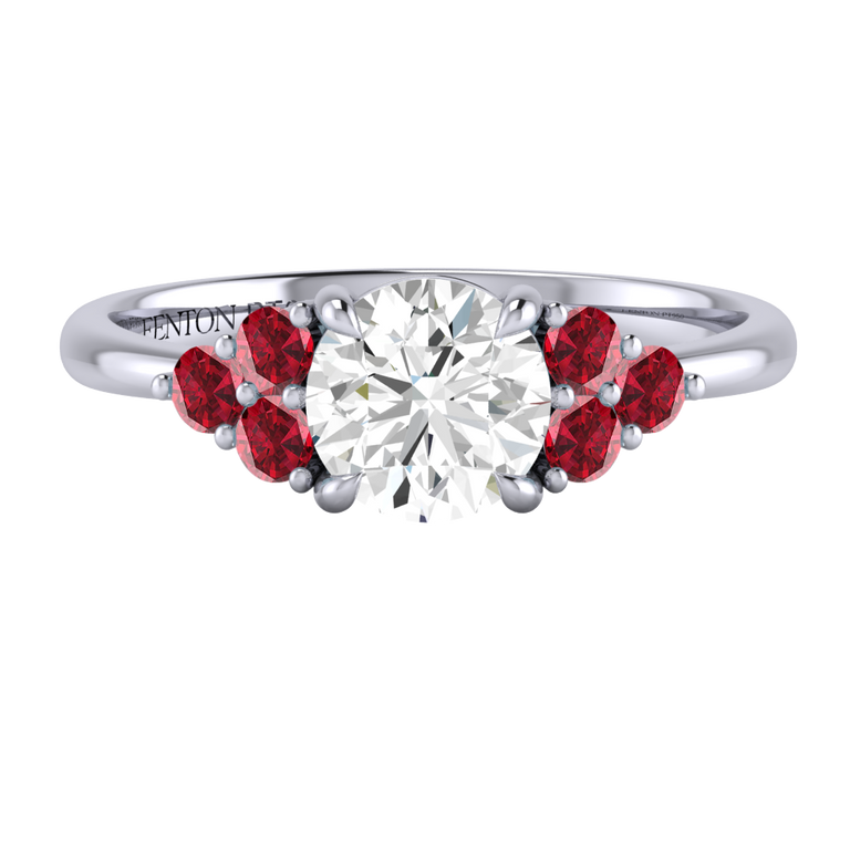 Naturally Mined Diamond Trefoil Round Cut Diamond and Ruby Platinum Ring