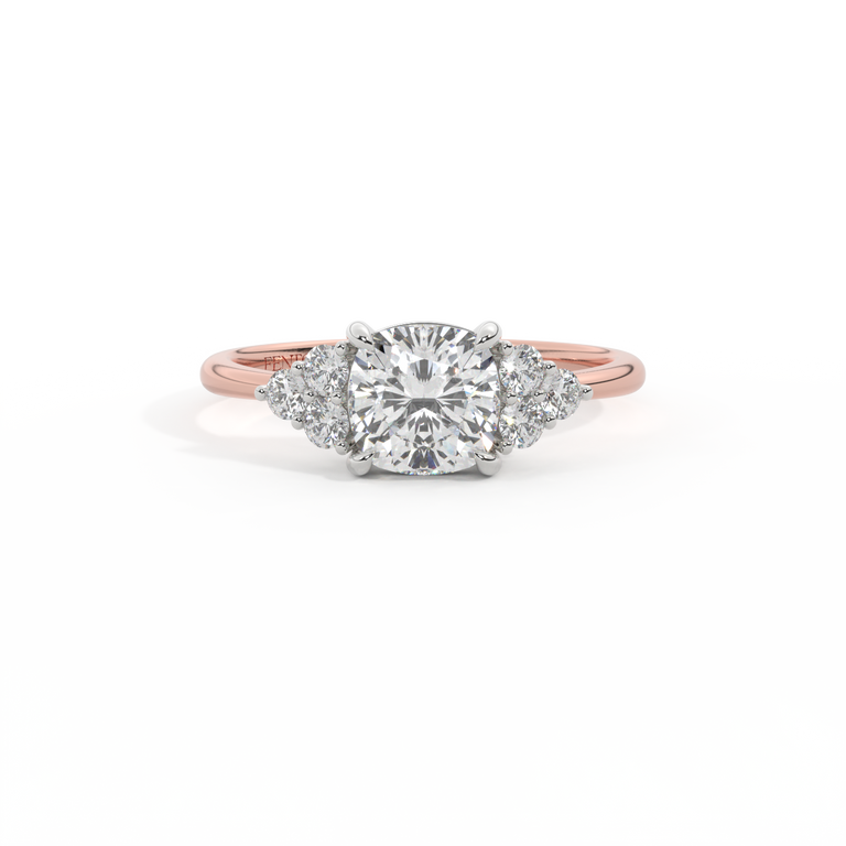 Naturally Mined Diamond Trefoil Cushion Cut Diamond 18k Rose Gold Ring