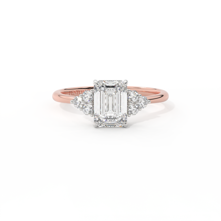 Naturally Mined Diamond Trefoil Emerald Cut Diamond 18k Rose Gold Ring