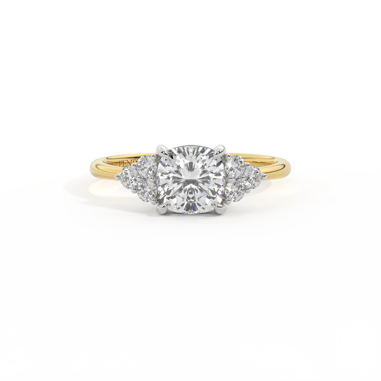 Lab Grown Diamond Trefoil Cushion Cut Diamond 18k Yellow Gold Ring