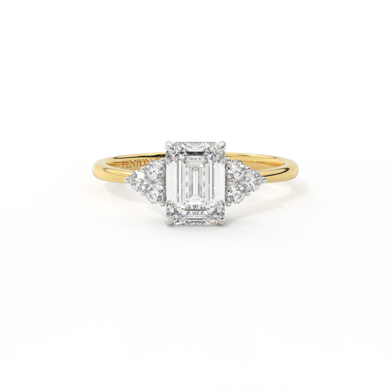 Lab Grown Diamond Trefoil Emerald Cut Diamond 18k Yellow Gold Ring