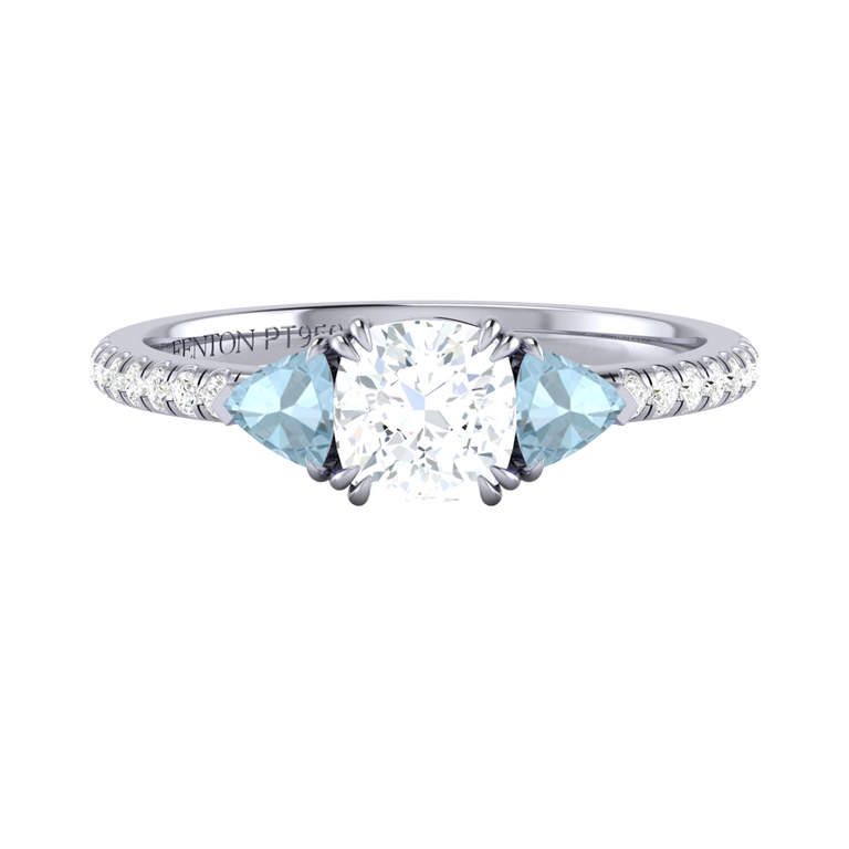 Naturally Mined Diamond Trilogy Platinum Ring (Diamond Pavé) (GIA 6214885764)