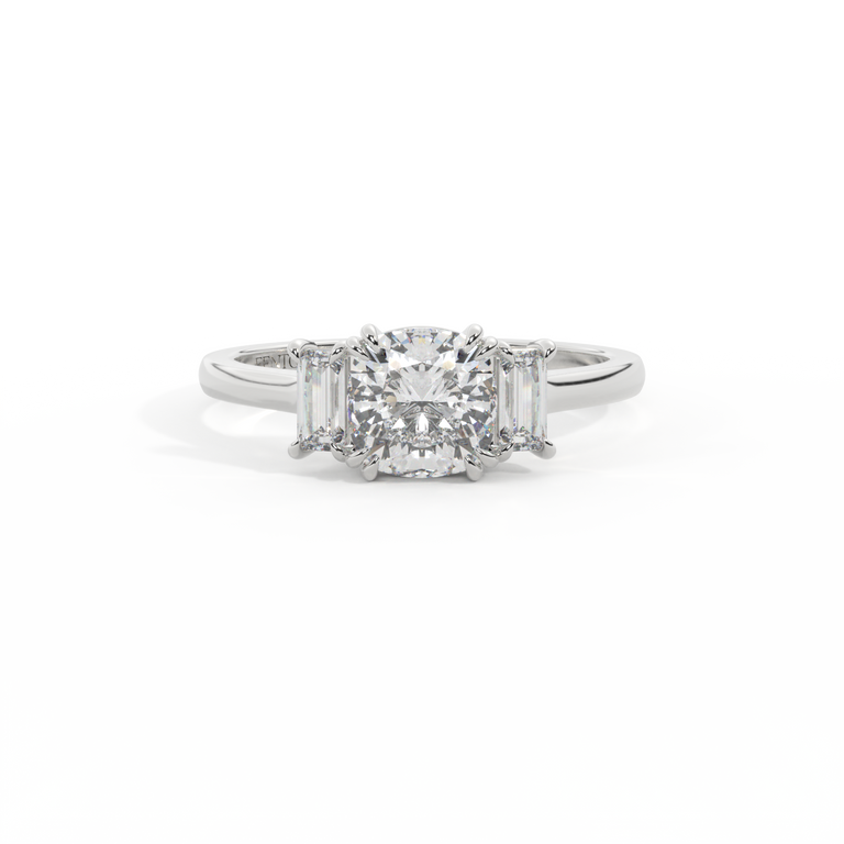 Lab Grown Diamond Trilogy Cushion Cut Diamond Platinum Ring
