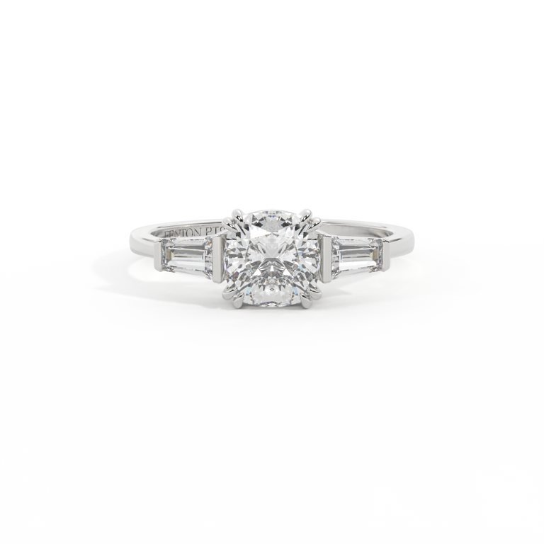 Naturally Mined Diamond Trilogy Cushion Cut Diamond Platinum Ring