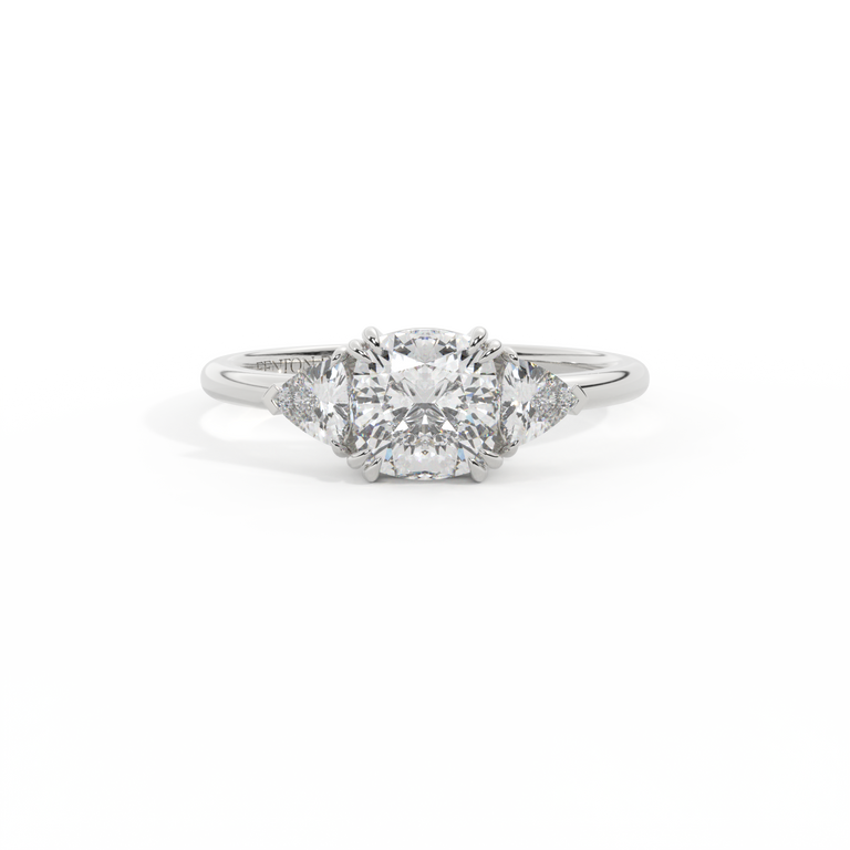 Naturally Mined Diamond Trilogy Cushion Cut Diamond Platinum Ring