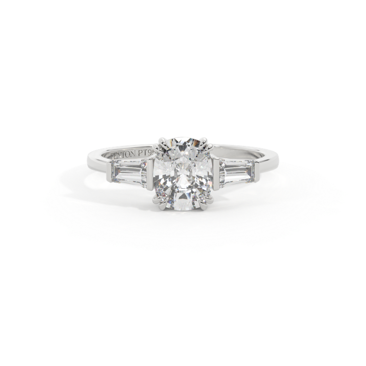 Naturally Mined Diamond Trilogy Elongated Cushion Cut Diamond Platinum Ring