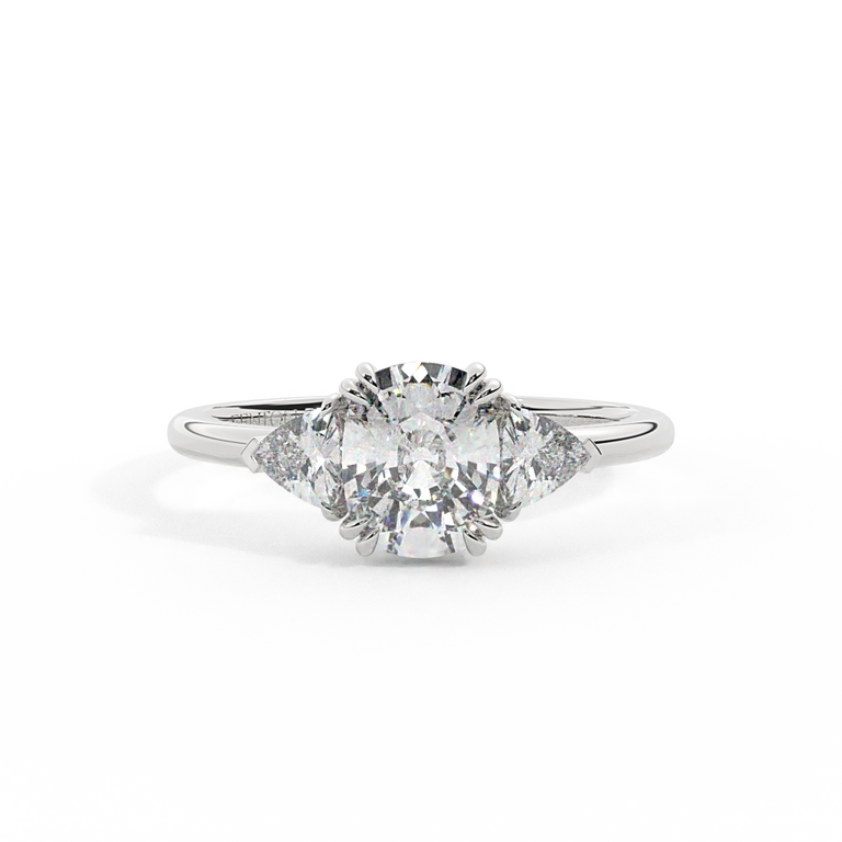 Lab Grown Diamond Trilogy Elongated Cushion Cut Diamond Platinum Ring with Trillion Accents