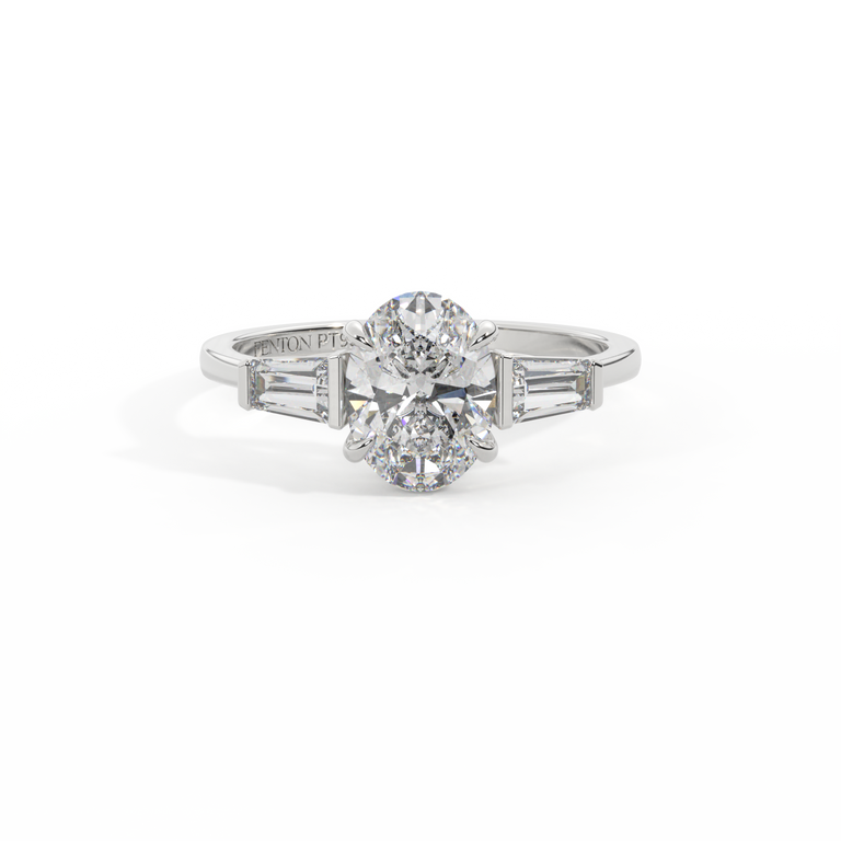 Naturally Mined Diamond Trilogy Oval Cut Diamond Platinum Ring