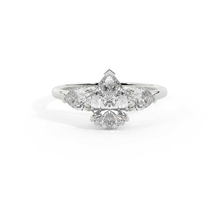 Lab Grown Diamond Trilogy Pear Cut Diamond Platinum Ring with Pear Accents