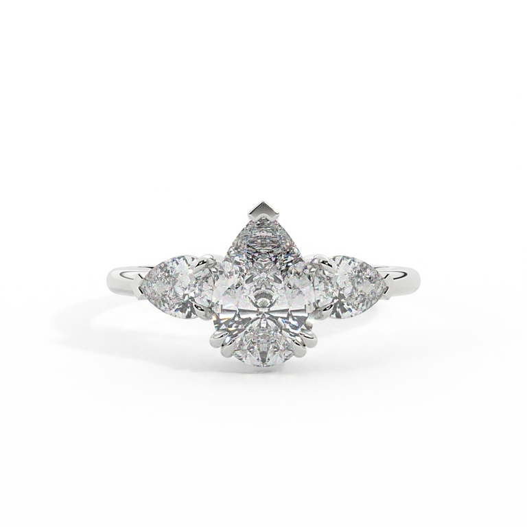 Lab Grown Diamond Trilogy Pear Cut Diamond Platinum Ring with Pear Accents