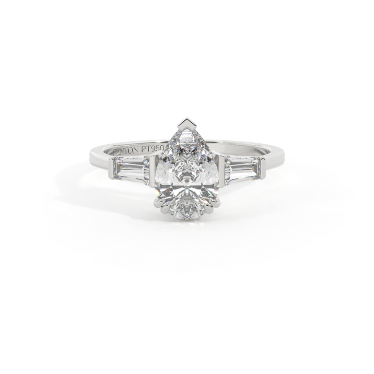 Naturally Mined Diamond Trilogy Pear Cut Diamond Platinum Ring