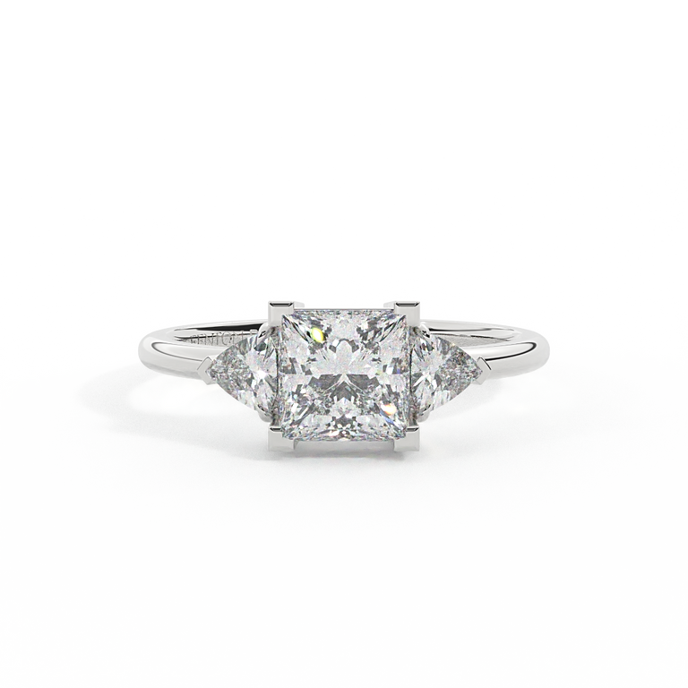 Lab Grown Diamond Trilogy Princess Cut Diamond Platinum Ring with Trillion Accents