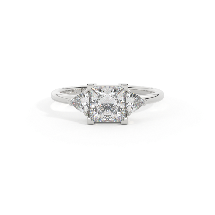 Lab Grown Diamond Trilogy Princess Cut Diamond Platinum Ring with Trillion Accents