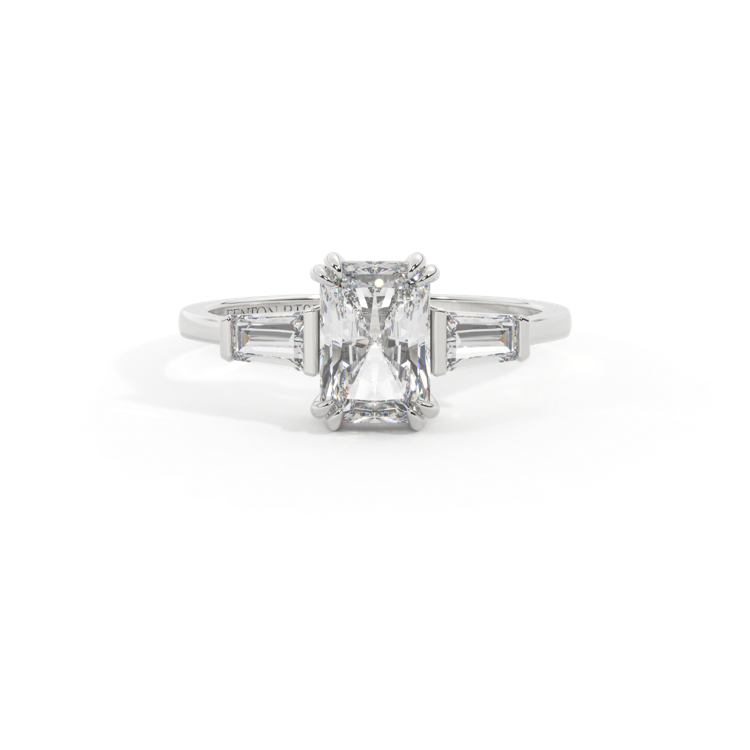 Naturally Mined Diamond Trilogy Radiant Cut Diamond Platinum Ring