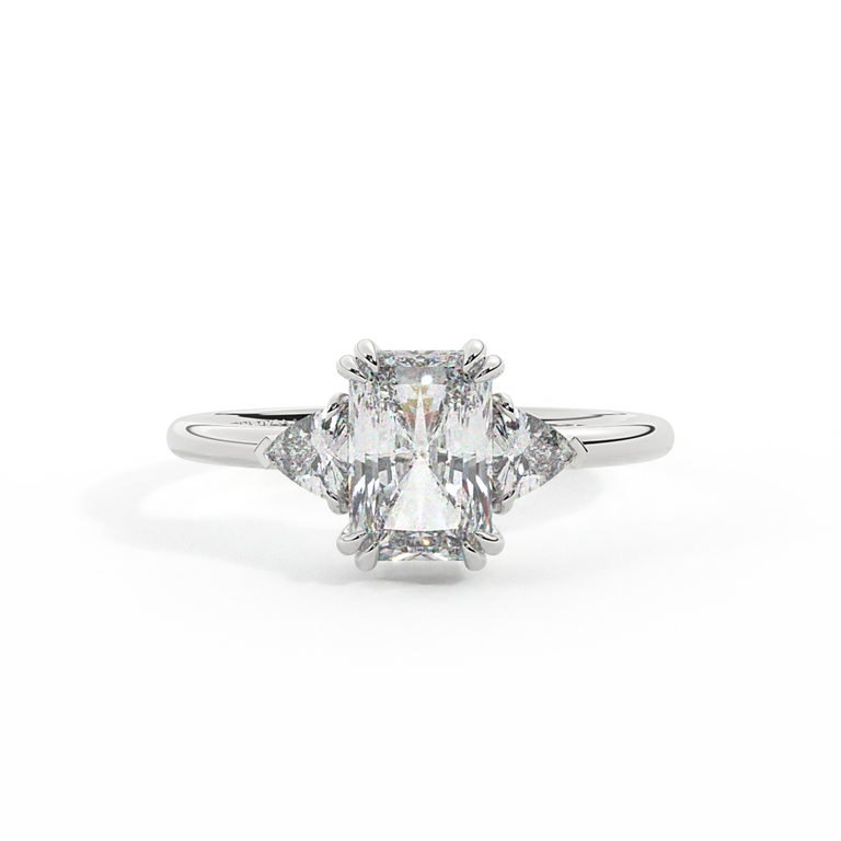 Lab Grown Diamond Trilogy Radiant Cut Diamond Platinum Ring with Trillion Accents