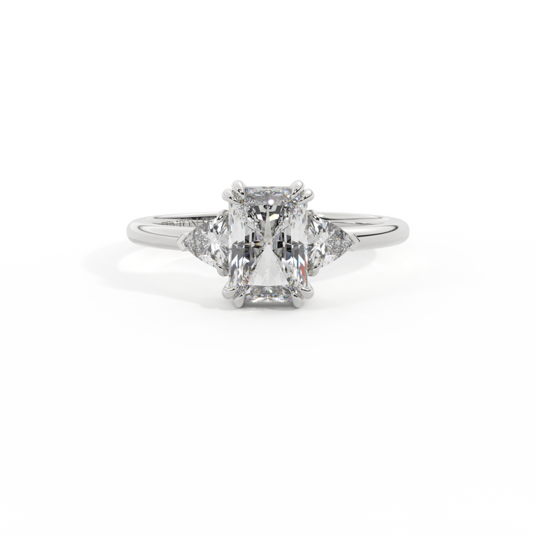 Naturally Mined Diamond Trilogy Radiant Cut Diamond Platinum Ring