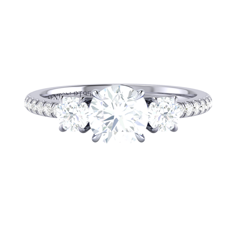 Naturally Mined Diamond Trilogy Platinum Ring (Diamond Pavé) (IGI 662447990)