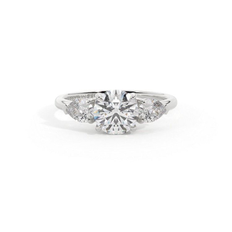 Lab Grown Diamond Trilogy Round Cut Diamond Platinum Ring with Pear Accents