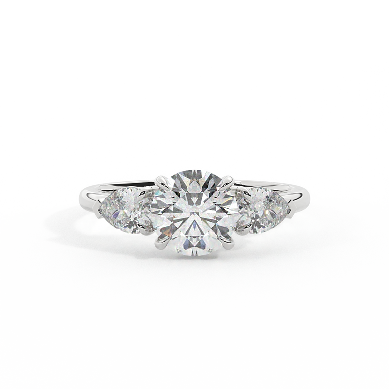 Lab Grown Diamond Trilogy Round Cut Diamond Platinum Ring with Pear Accents