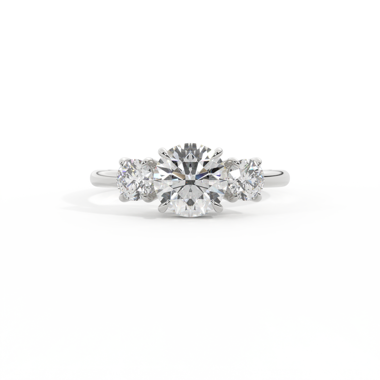 Lab Grown Diamond Trilogy Round Cut Diamond Platinum Ring with Round Accents
