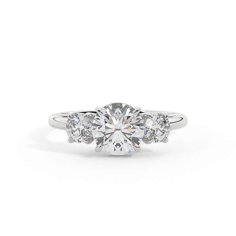 Lab Grown Diamond Trilogy Round Cut Diamond Platinum Ring with Round Accents