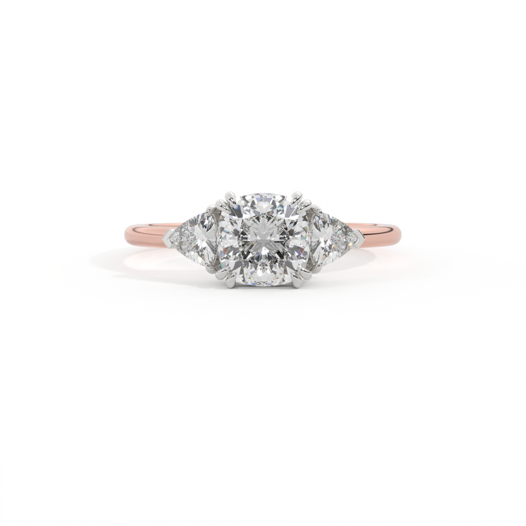 Naturally Mined Diamond Trilogy Cushion Cut Diamond 18k Rose Gold Ring