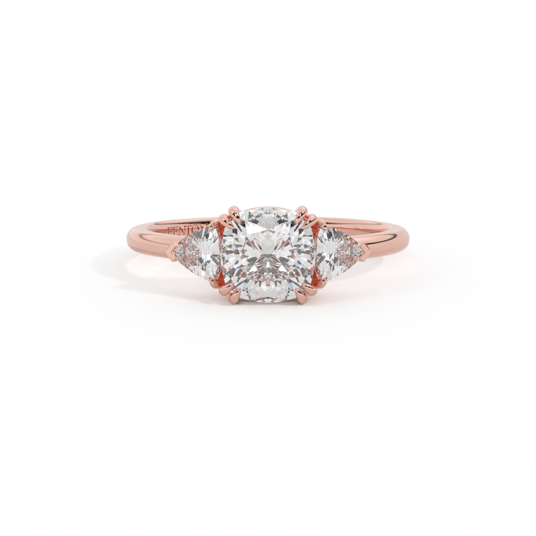 Naturally Mined Diamond Trilogy 18K Rose Gold Ring (Diamond Pavé) (GIA 2487876015)