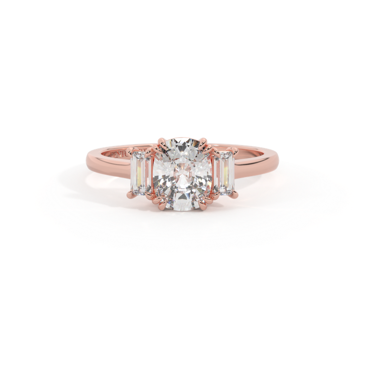 Lab Grown Diamond Trilogy Elongated Cushion Cut Diamond 18k Rose Gold Ring