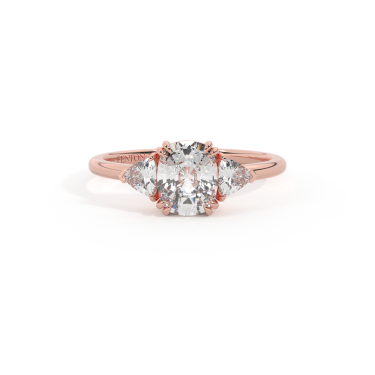 Lab Grown Diamond Trilogy Elongated Cushion Cut Diamond 18k Rose Gold Ring with Trillion Accents