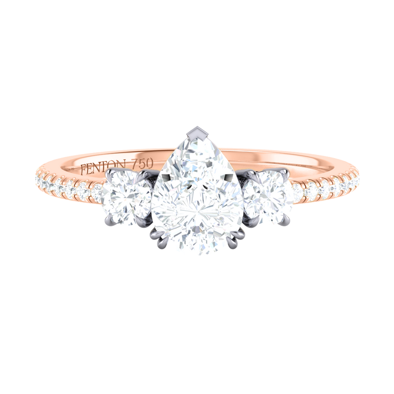 Naturally Mined Diamond Trilogy 18K Rose Gold Ring (Diamond Pavé) (GIA 7512103776)