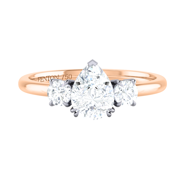 Naturally Mined Diamond Trilogy Pear Cut Diamond 18k Rose Gold Ring