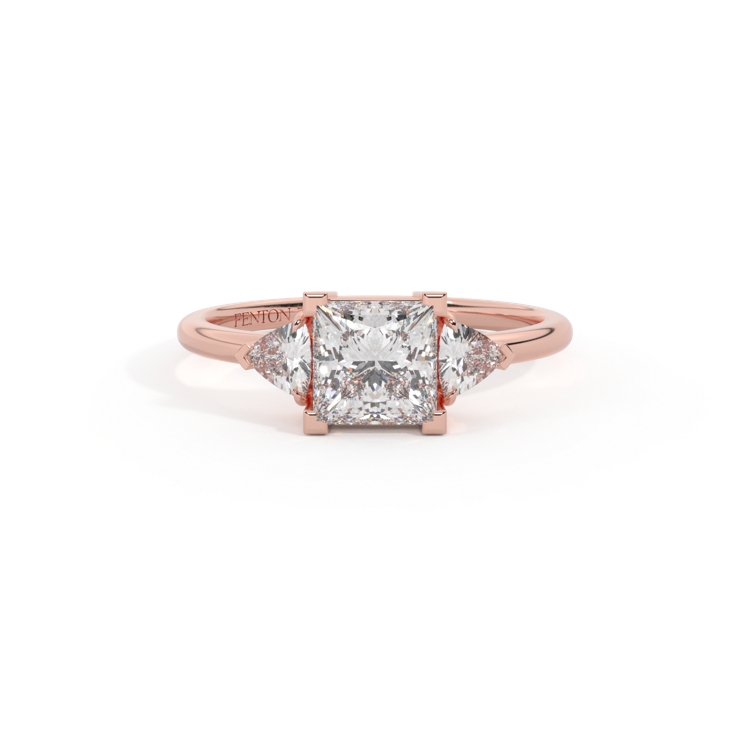 Naturally Mined Diamond Trilogy Princess Cut Diamond 18k Rose Gold Ring