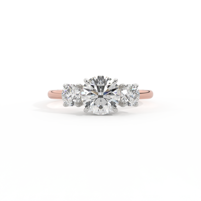 Lab Grown Solar Diamond Trilogy Round Cut Diamond 18k Rose Gold Ring