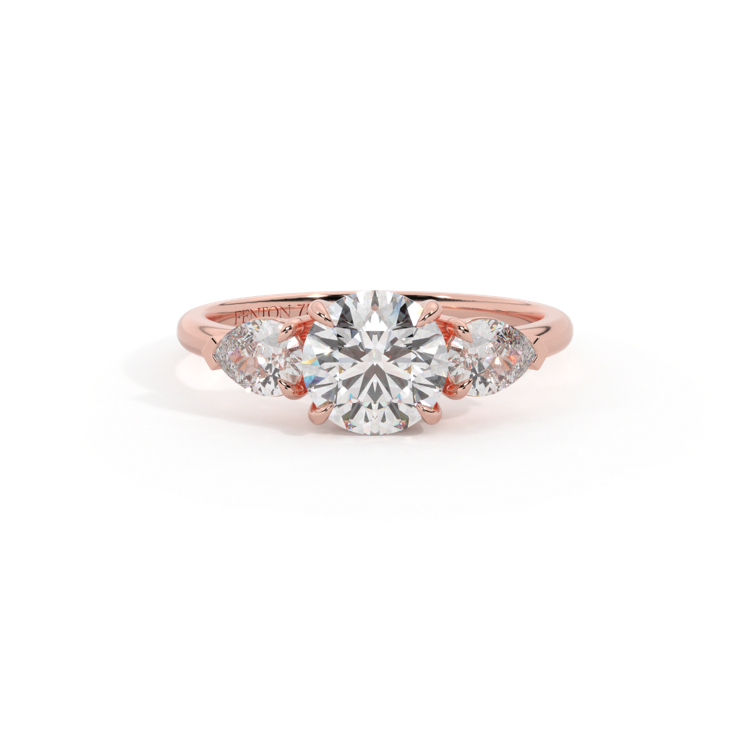 Lab Grown Diamond Trilogy Round Cut Diamond 18k Rose Gold Ring with Pear Accents