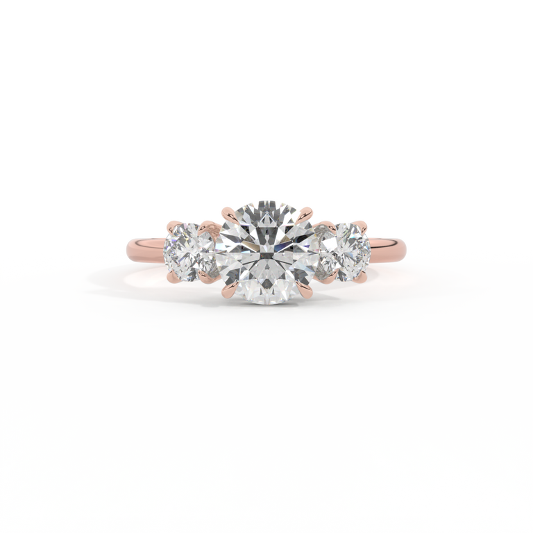 Lab Grown Diamond Trilogy Round Cut Diamond 18k Rose Gold Ring with Round Accents