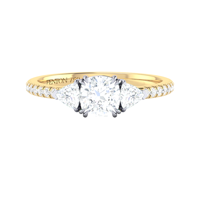 Naturally Mined Diamond Trilogy 18K Yellow Gold Ring (Diamond Pavé) (GIA 2394328488)