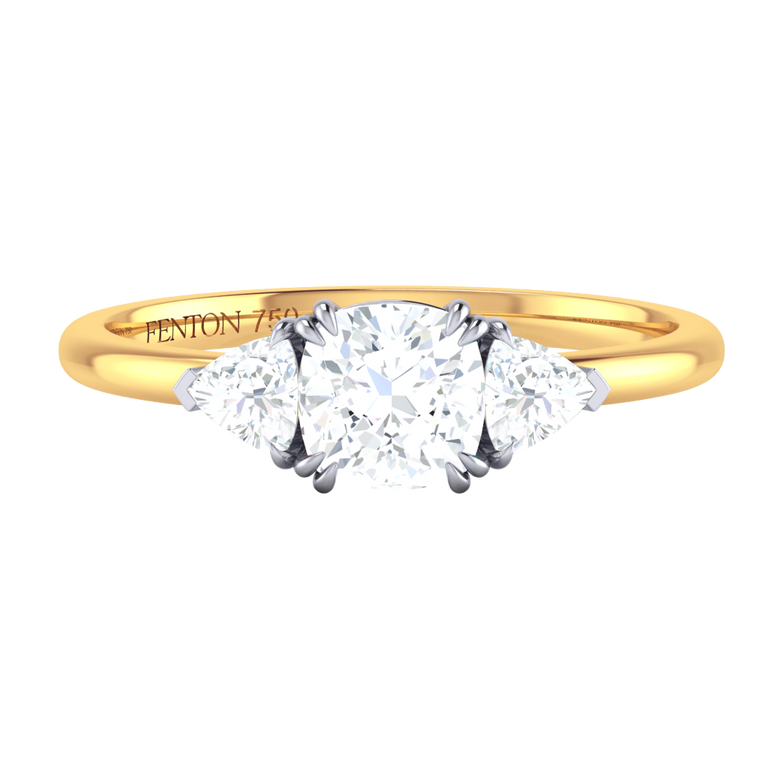 Naturally Mined Diamond Trilogy 18K Yellow Gold Ring (GIA 2434339435)