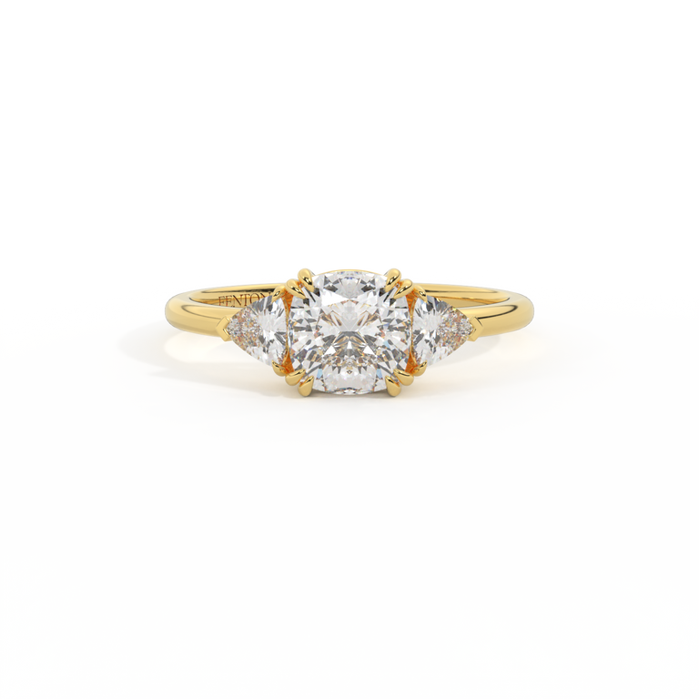 Lab Grown Diamond Trilogy Cushion Cut Diamond 18k Yellow Gold Ring