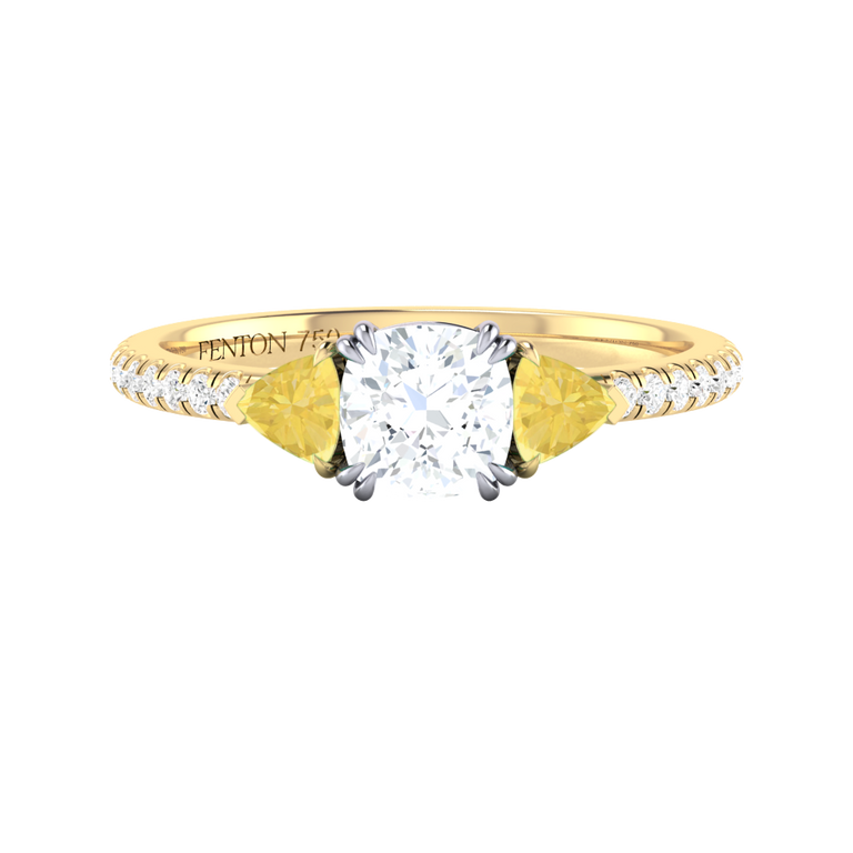 Naturally Mined Diamond Trilogy 18K Yellow Gold Ring (Diamond Pavé) (GIA 1479190483)