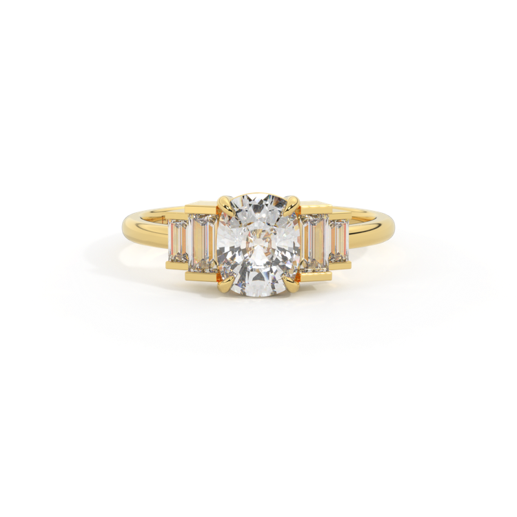 Lab Grown Diamond Trilogy Elongated Cushion Cut Diamond 18k Yellow Gold Ring