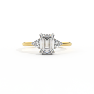 Lab Grown Solar Diamond Trilogy Emerald Cut Diamond 18k Yellow Gold Ring